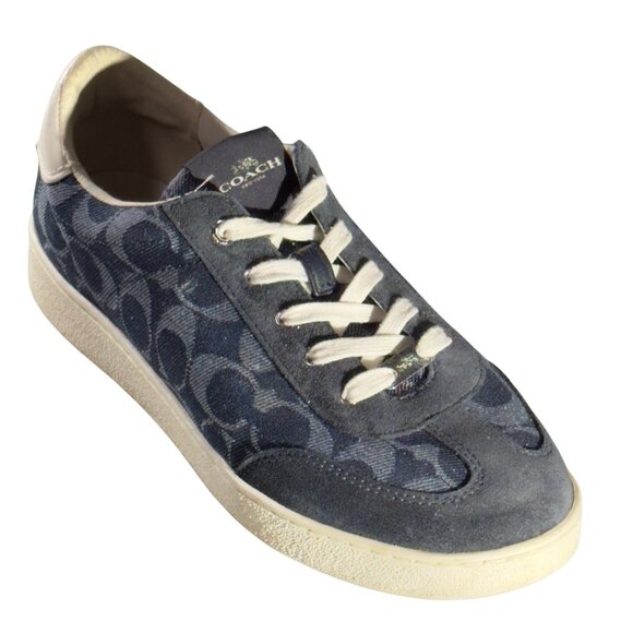 COACH Womens Signature C Print Low-Top Sneakers Navy & White Canvas Size 10B - Picture 1 of 11